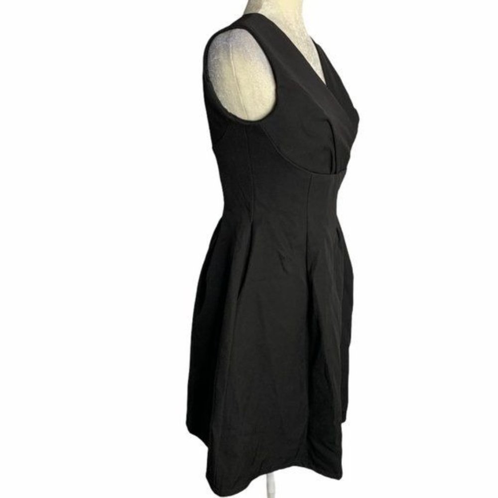 Genuine People Fit n Flare Surplice Dress XS Black Lined Pockets Zipper NEW - Picture 6 of 7